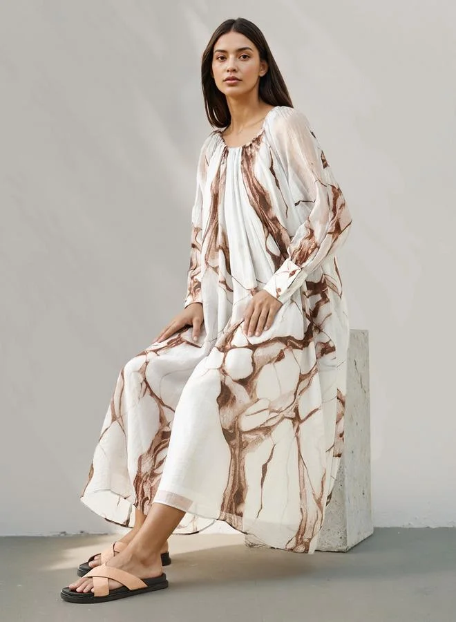 Iconic Iconic Marble Print Midi Dress with Pockets